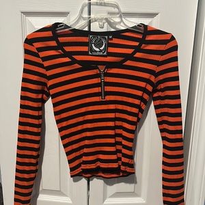 Killstar Orange and Black Striped Izora Long Sleeve Top